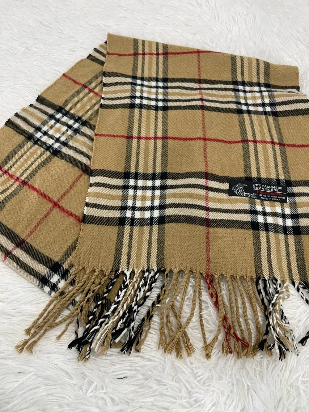 Plaid Tan Fringe Scarf - Women Accessories